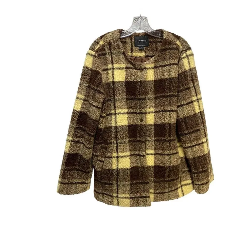 Anthropologie Sanctuary Women's Shacket Sweater Jacket Large Browns Plaid